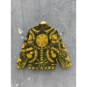 <b>Green</b> <b>Velvet</b> Mandarin Collar Jacket Women's Floral Hand Embroidered Coat Autumn Full Sleeve Regular Length Elegant Style - Product Image 6