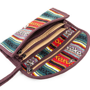 กระเป๋าคลัทช์พิมพ์ลายชนเผ่าทำมือจากป่านแบบพกพาสำหรับผู้หญิง กระเป๋าสตางค์ซิปหลายช่องพร้อมสายคล้องข้อมือ - Product Image 4