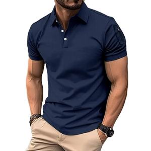 Polo de Manga Corta para Hombre, Corte Ajustado, Color Azul Marino Sólido, Tejido de Poliéster, Estilo Casual, Transpirable, Logotipo en la Manga Izquierda - Product Image 1