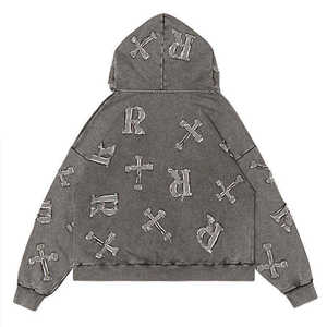 Sweat-shirt à capuche gris pour homme, imprimé numérique motif lettres croisées, manches classiques, pull tricoté en molleton bouclette respirant pour l'hiver - Product Image 2