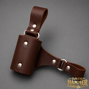 Étui en cuir pleine fleur fait main marron pour ceinture tactique, pochette réglable avec rivets métalliques et accent anneau en O - Product Image 3