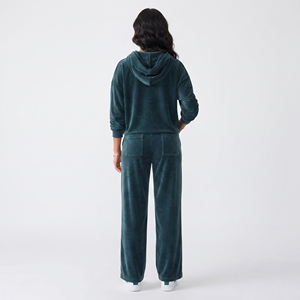 Ensemble de survêtement décontracté deux pièces pour femme, coupe ample, en velours, avec sweat à capuche et pantalon large - Product Image 2