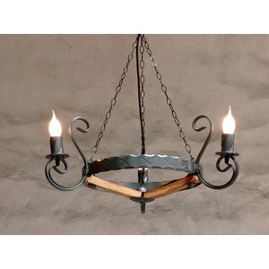 <b>Rustic</b> Iron Circle Chandelier With Wooden Accents And Candle Style <b>Lights</b> For Ceiling Lighting Decorations - Product Image 4