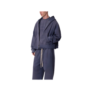 Men's Oversized Crew Neck Solid <b>Navy</b> Blue Polyester/Cotton French Terry Breathable Casual Winter Wear <b>Sweatshirt</b> Pocket Design - Product Image 3