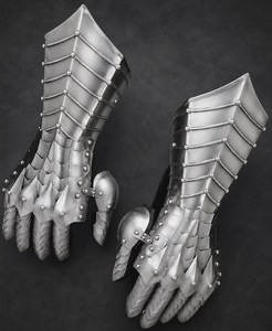 Gants en acier argentés, armure de main articulée, forme personnalisée, artisanat métallique, thème moderne antique, technique d'émail doux - Product Image 1