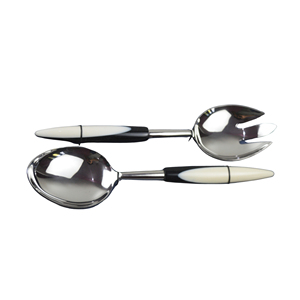 Service de salade moderne en acier inoxydable, lot de 2, avec poignées en résine noire et blanche, compatible lave-vaisselle, pour la restauration - Product Image 1