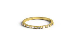 Anillo de Oro de 18K con Diamantes Redondos y Baguette Alternados, Media Eternidad, Anillo Apilable Delicado para Boda, Joyería Fina para Mujer - Product Image 1