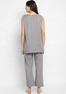 Increíble ropa de yoga gris sin mangas hasta el suelo pantalones elásticos dos bolsillos laterales cintura natural sólido tejido ecológico - Product Image 4