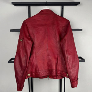 Custom Women's Burgundy Real Leather Biker <b>Jacket</b> - Luxury Multi-Pocket Sheepskin Moto <b>Jacket</b> with Gold Hardware - Product Image 6