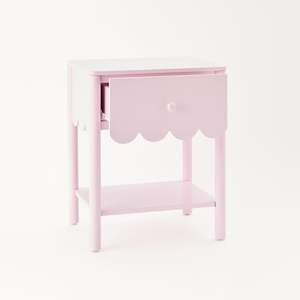 Table de chevet en bois rose à un seul tiroir festonné, étagère de rangement ouverte, table de chevet décorative en bois pour enfants - Product Image 1
