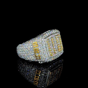 Round Brilliant Cut Moissanite Diamond Two Tone Engagement <b>Ring</b> for Men's 925 Sterling <b>Silver</b> Iced Out Hip Hop <b>Statement</b> Jewelry - Product Image 2