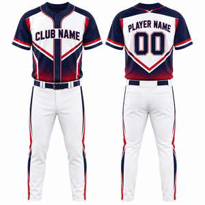 Ensemble de maillots de baseball personnalisés sublimés pour hommes, blanc, marine, rouge, anti-transpiration, manches courtes, uniforme 100% polyester, impression du nom de l'équipe - Product Image 1