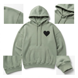Ensemble de survêtement pour femme, coupe oversize, à épaules tombantes, avec sweat à capuche à cordon de serrage et pantalon de jogging, personnalisable, respirant, vert sauge uni - Product Image 3