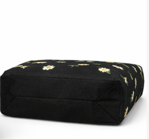 Custom Logo Eco Friendly Recycled Floral Design <b>Black</b> Organic Cotton Canvas Grocery Carry Tote Shopping <b>Bag</b> for Grocery - Product Image 6