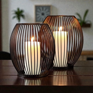Iron Candle <b>Lanterns</b> <b>Set</b> of 2 Heat Resistant Home Decoration Votive Holders Modern Wire Design - Product Image 3