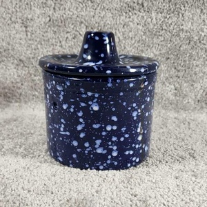 Artistic Speckled <b>Storage</b> Jar With Snug Fit Lid Durable Finish Compact Space Saving Design Stylish <b>Kitchen</b> Counter Organizer - Product Image 3