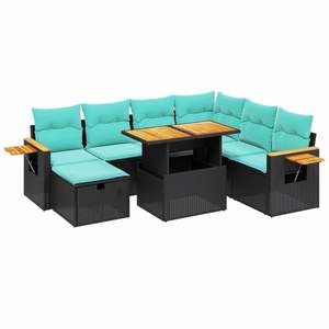 ชุดโซฟาลานบ้านหวายโพลีสีดำ 8 ชิ้นพร้อมชุดเบาะรองนั่งในสวน - Product Image 2