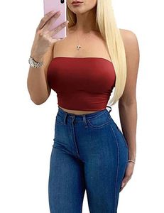 <b>Women's</b> <b>Strapless</b> Knitted Tank <b>Top</b> Solid Color Minimalist Regular Length Beige Casual Wear - Product Image 3