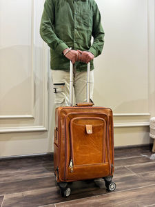 Nouveaux sacs de chariot à bagages en cuir véritable pleine fleur faits à la main véritables bagages de chariot de nuit Weekender personnalisés avec des roues - Product Image 2