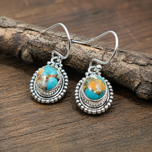 Natural Oyster Turquoise Teardrop <b>Dangle</b> <b>Earrings</b> 925 Sterling Silver Vintage Boho Handmade Gemstone Jewelry Gift - Product Image 1