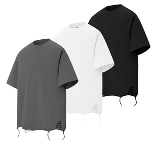 T-shirt col rond OEM en gros, streetwear, effet vieilli, logo personnalisé, coupe ample, grande taille pour homme, tissu épais - Product Image 5