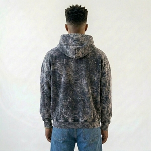 Sudadera con capucha para hombre de lavado vintage, con efecto tie-dye mármol, estilo oversize streetwear, hombro caído, de forro polar de alto gramaje - Product Image 4