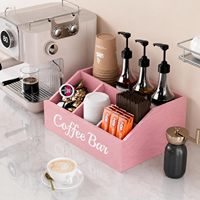 Organisateur de comptoir en bois rose avec logo personnalisé pour bar à café, boîte de rangement pour station à café, pour restaurant, hôtel, vente en gros