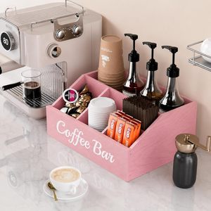 กล่องเก็บของอเนกประสงค์สำหรับบาร์กาแฟ ทำจากไม้สีชมพู พร้อมโลโก้สั่งทำได้ เหมาะสำหรับร้านอาหาร โรงแรม ขายส่ง - Product Image 2