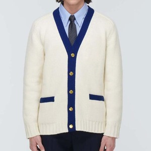 <b>Women's</b> Knitted <b>Cardigan</b> V-Neck <b>Long</b> Sleeve Solid Color Contrast Trim Button Closure Classic Style All Seasons Wear - Product Image 3