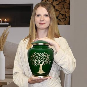 Decorative Artisan Brass Adult Cremation Tribute Urn Funeral Memorial Ashes Container Featuring Polished Exterior - Product Image 6