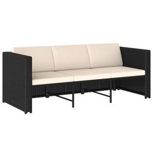Canapé d'extérieur en rotin PE noir avec housses amovibles 3 places pour ensembles de jardin - Product Image 5