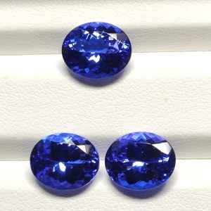 เลนส์ขยายคุณภาพเยี่ยม 3 ชิ้น สะอาด 100% จากธรรมชาติ 12.64 กะรัต 9x11 มม. พลอยแทนซาไนต์รูปไข่ สี D'Block สำหรับทำเครื่องประดับ - Product Image 2