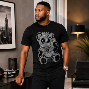 Camiseta HMR Brotherhood Premium para Hombre, Negra, con Gráfico de Osito de Peluche, Estilo Hip Hop, Informal, Transpirable, de Algodón, para Verano - Product Image 5
