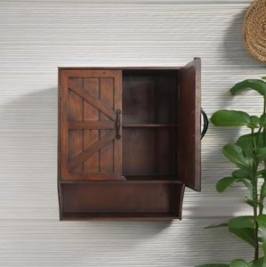 Gabinete de Baño de Madera para Montar en la Pared, Estilo Rústico, Ahorro de Espacio, Gabinete de Medicamentos de Doble Puerta con Estante Abierto para Uso en Hoteles - Product Image 4