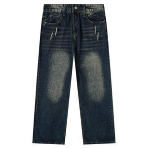 กางเกงยีนส์เดนิมผู้ชายคุณภาพสูง ทรงฮิปฮอป สตรีทแวร์ ขาตรงปานกลาง น้ำหนักเบา แต่งลายปัก - Product Image 1