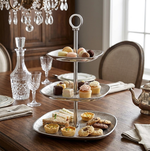 Elegant Textured Silver <b>3</b>-<b>Tier</b> Dessert <b>Stand</b> Modern Rectangular Tiered Fruit Plate Luxury Home & Hotel Decorative Tableware - Product Image 2