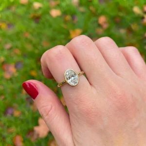 18K Gold 925 <b>Sterling</b> <b>Silver</b> Bezel <b>Set</b> Oval Cut Lab Grown Diamond Engagement <b>Ring</b> - Product Image 2