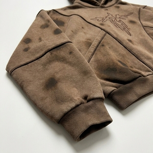 Sweat à capuche oversize vintage d'hiver doublé en maille délavée avec logo brodé en 3D sur la poitrine, style streetwear pour homme - Product Image 4