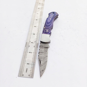 <b>Back</b> Lock Handmade Damascus Steel DIY Multifunctional <b>Drop</b> Point Folding Knife Pakka Wood Handle with Leather Sheath - Product Image 6