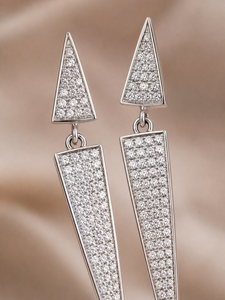 Moissanite <b>Triangle</b> Drop Earrings Pyramid Shape Channel Setting 18K Gold Plated Women's Luxury Wedding Jewelry - Product Image 4