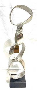 Escultura Moderna de Cadena de Eslabones Plateados, Estatua de Metal con Aros Verticales Acordonados, Objeto de Arte Abstracto sobre Base de Mármol, Decoración de Lujo para el Hogar - Product Image 6