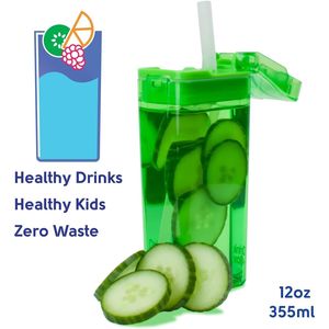 Eco-Friendly 12 Ounce Green Juice Box Container Reusable <b>Drinkware</b> Accessory with Convenient Design - Product Image 2