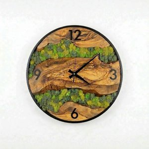 Wooden River <b>Wall</b> <b>Clock</b> with Moss Handmade Nature <b>Decor</b> Rustic Modern <b>Wall</b> Art Live Edge Wood & Moss <b>Clock</b> Forest River Design - Product Image 3