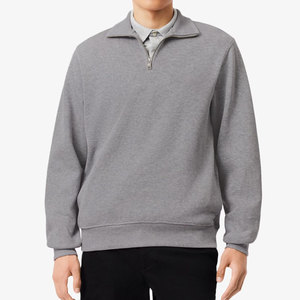 Sudadera de punto gris para hombre con cremallera de un cuarto, corte regular, cuello alto, para otoño, color liso, manga larga - Product Image 1