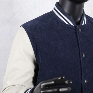 Meyba Sports <b>Men's</b> Navy <b>White</b> Varsity <b>Jacket</b> Preppy Style Embroidered Logo Pullover Turn-down Collar Winter Cotton Lining - Product Image 6