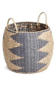 Panier en jacinthe d'eau à motifs, fait main, décoratif, tissé, avec poignées, pour l'organisation du salon - Product Image 2