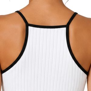 Camiseta Corta de Punto Acanalado para Mujer, Personalizada en Blanco y Negro, sin Mangas, con Ribete en Contraste, Tirantes Finos, Corte Ajustado, Camisola de Verano OEM - Product Image 6