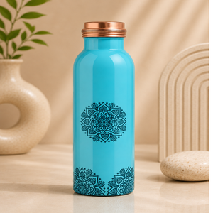 Copper Water Bottle With <b>Green</b> <b>Velvet</b> Wrap Vintage Design Portable Drinkware With Lid - Product Image 6