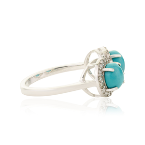 December Birthstone New Trendy Round Cut <b>Turquoise</b> & Diamond Halo Open <b>Ring</b> Latest 14K Real White Gold Custom Gemstone Jewelry - Product Image 5