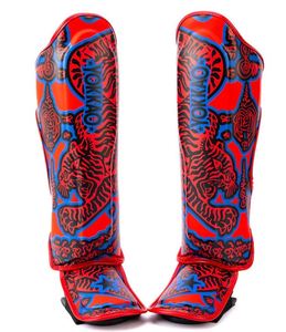 Protège-tibias Yokkao Muay Thai en cuir motif Tigre Rouge Bleu Noir, équipement de protection pour le kickboxing, emballage plastique, toutes saisons - Product Image 4